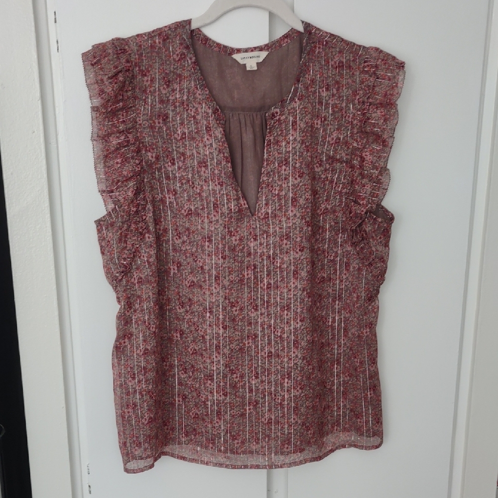 Lucky Brand Pink Floral Ruffle Blouse